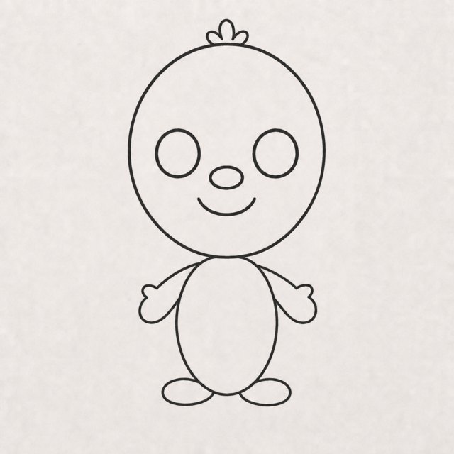 cartoon character drawing at step 6