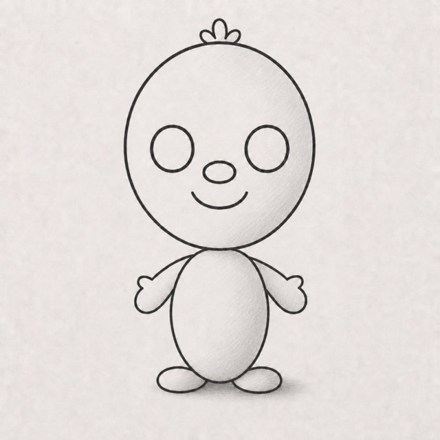 cartoon character drawing at step 7