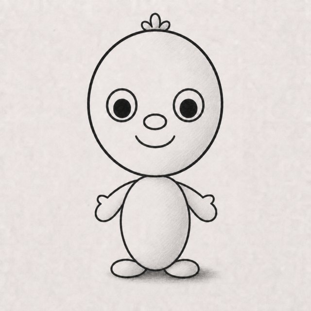 cartoon character drawing at step 8