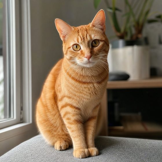 photo of a ginger cat by a window