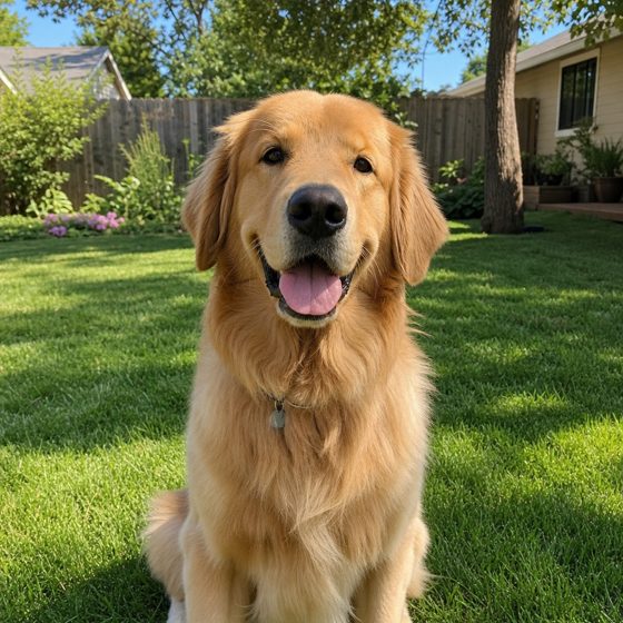 photo of a golden retriever in a garden